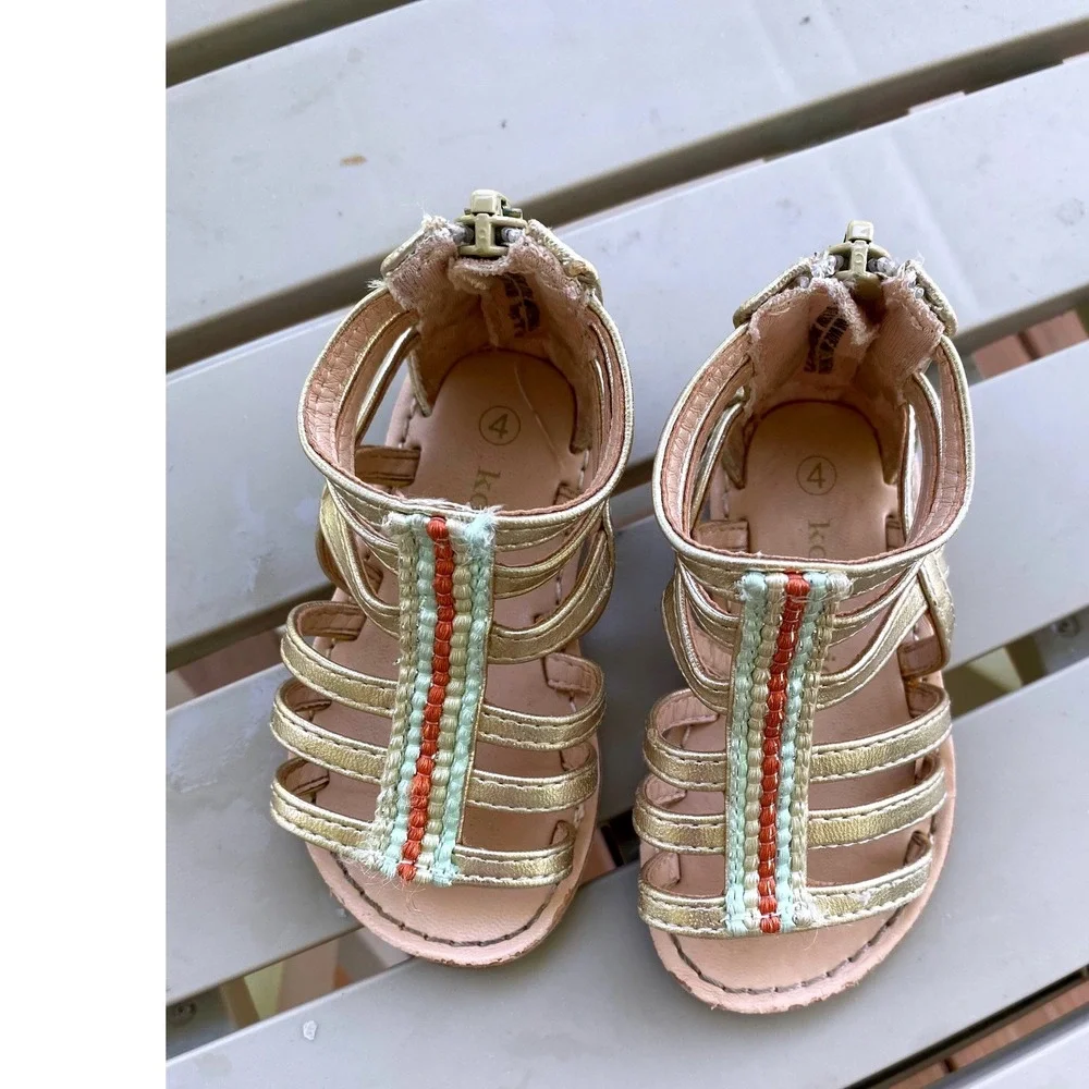 Koala Kids Gladiator Sandals Gold Strappy Back Zipper Toddler Girl‎ Size 4